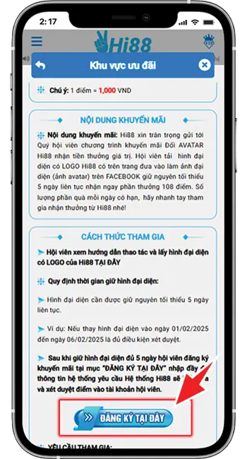 Bước 1: Tại khuyến mãi AVATAR → chọn ĐĂNG KÝ TẠI ĐÂY